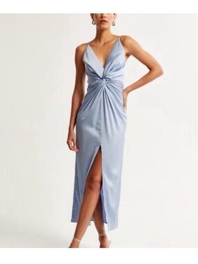 Abercrombie & Fitch Light Blue Satin Twist Midi Dress